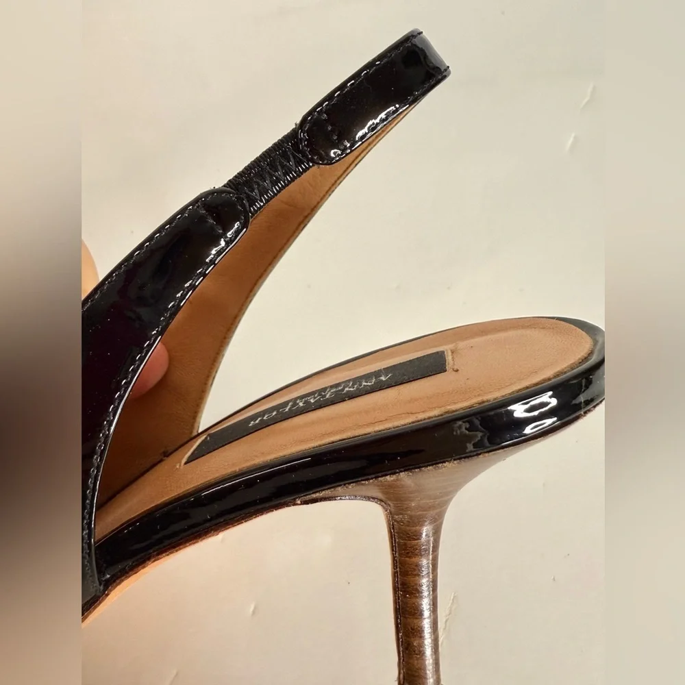ANN TAYLOR Perfect KH Slingback Black Patent Leather Peep Toe Size 7.5 Heels - Picture 9 of 15